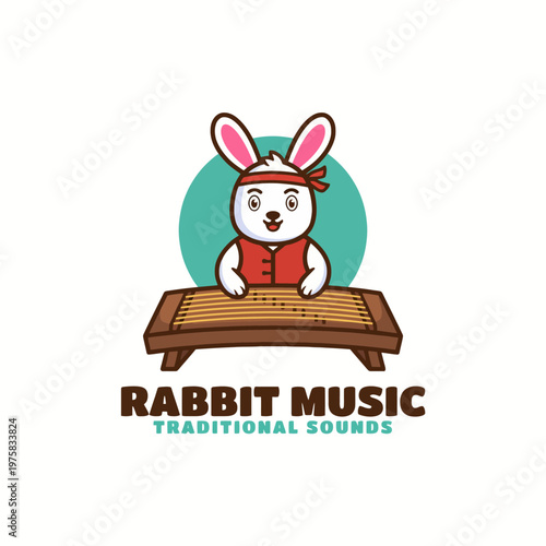 This image features a cute rabbit character playing a traditional musical instrument, embodying joy and cultural heritage in a playful and engaging way. Perfect for music themes.