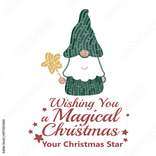 Christmas card with gnome, Christmas celebration card