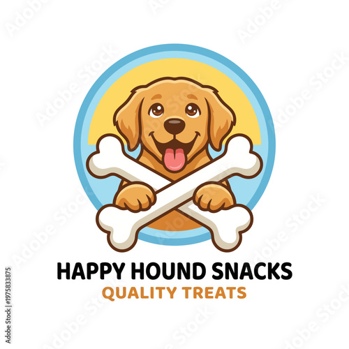 This cheerful logo features a smiling dog holding two bones, representing a brand dedicated to quality treats for dogs, appealing to pet owners and animal lovers everywhere.