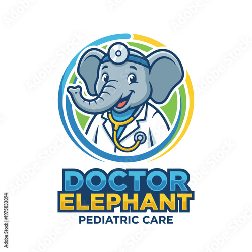 This delightful logo features an elephant in a doctor's attire, emphasizing care and health for children, making it appealing and relatable for pediatric healthcare services.
