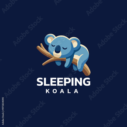 An adorable cartoon koala peacefully resting on a branch, symbolizing tranquility and relaxation, perfect for designs focused on nature, wildlife, and serene themes.