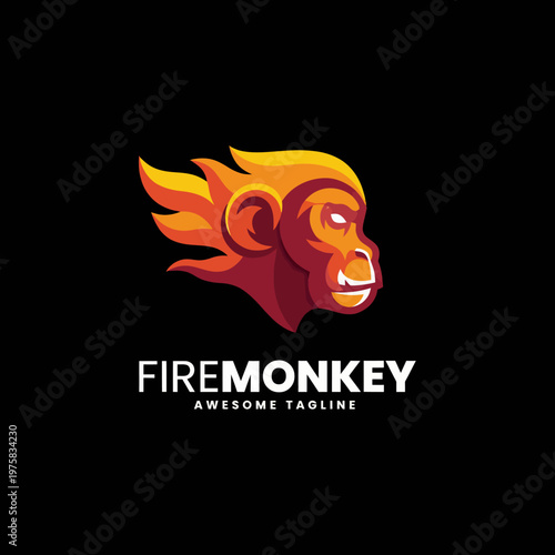 A dynamic logo representing a fire-themed monkey, showcasing vibrant orange and yellow colors, perfect for tech, gaming, or creative industries seeking an energetic branding touch.