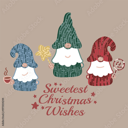 christmas greeting card with gnomes