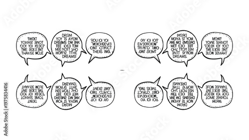 Comic-strip speech bubbles: A dynamic illustration presents an array of speech bubbles, each holding a different, thought-provoking phrase, inviting the viewer to explore thoughts and ideas.