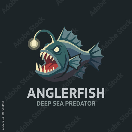 This stunning image depicts a fearsome anglerfish, showcasing its sharp teeth and glowing lure, ideal for representing the mysterious depths of the ocean and its creatures.