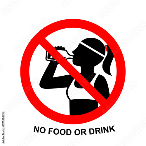 No Food or Drink Symbol: Silhouette of Woman Drinking in Prohibition Sign