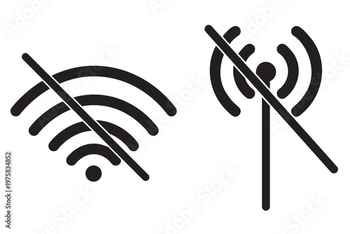 No Wi-Fi and no signal Icon set. Wireless Connection Disabled Symbols on white background.