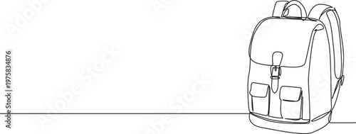 continuous line drawing of a school bag, line art vector illustration