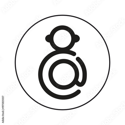 Abstract minimalist black and white graphic symbol representing connectivity and communication within a circle
