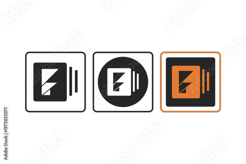 Collection of three graphical icons representing a battery charging indicator with different framing styles and colors