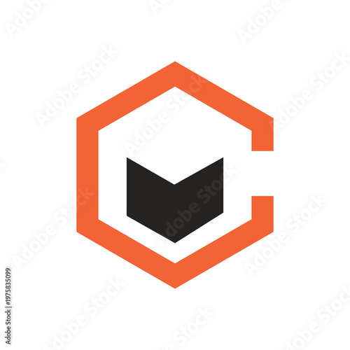 Modern abstract geometric hexagon logo with a negative space arrow shape inside