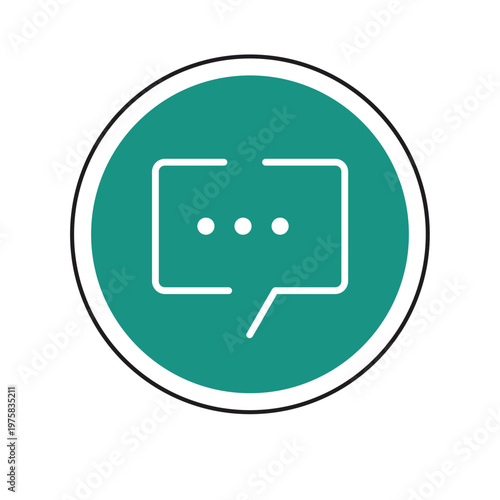 Simple flat icon representing a speech bubble with typing dots inside a circle