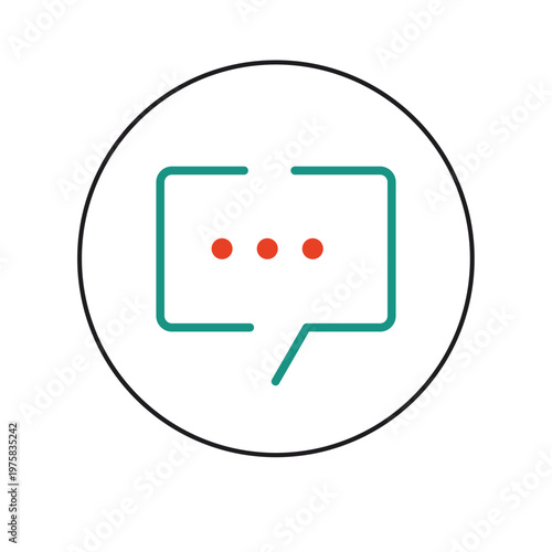 Simple modern icon of a speech bubble with three dots symbolizing conversation or communication isolated on transparent background