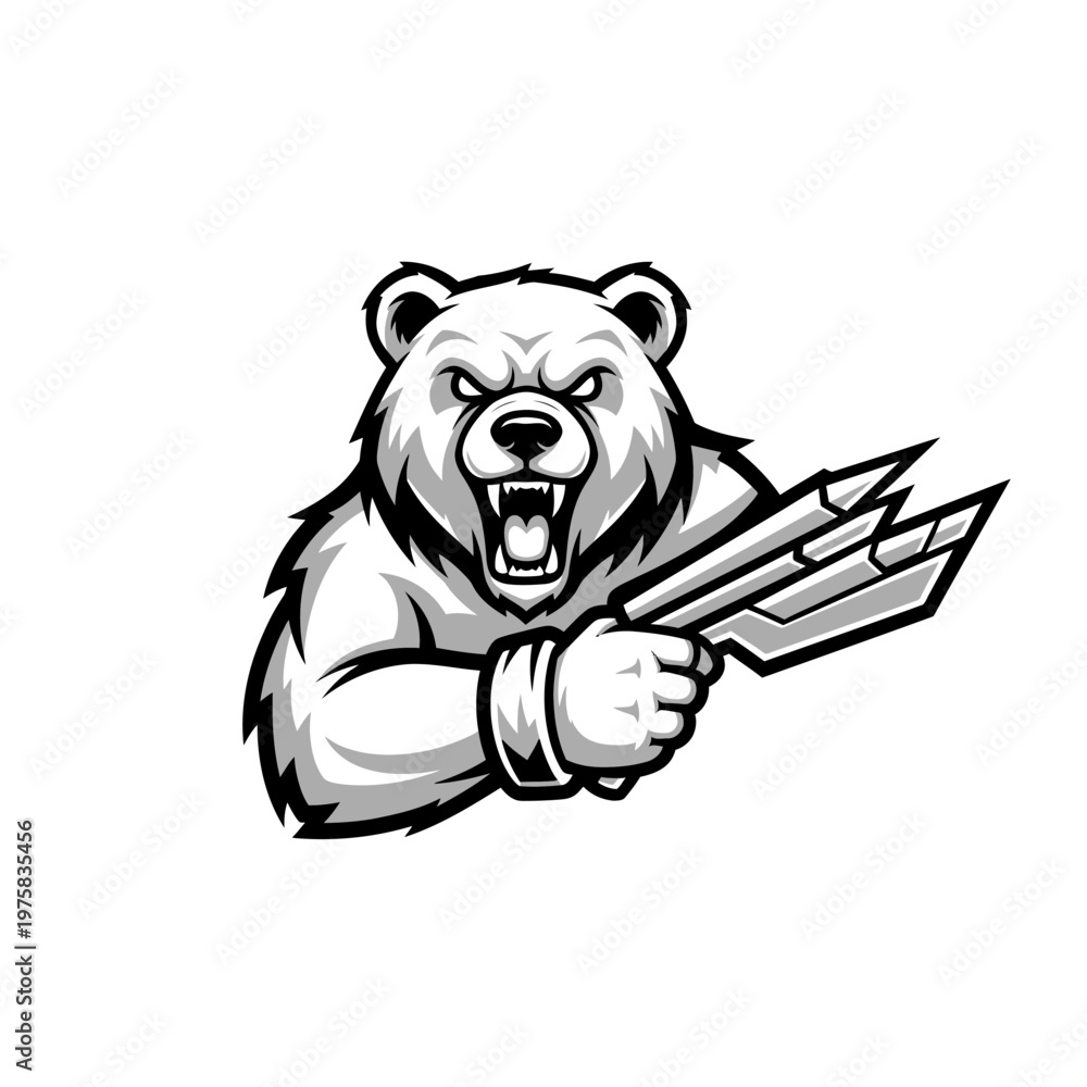 Fototapeta premium Angry Polar Bear Holding Futuristic Weapon Mascot