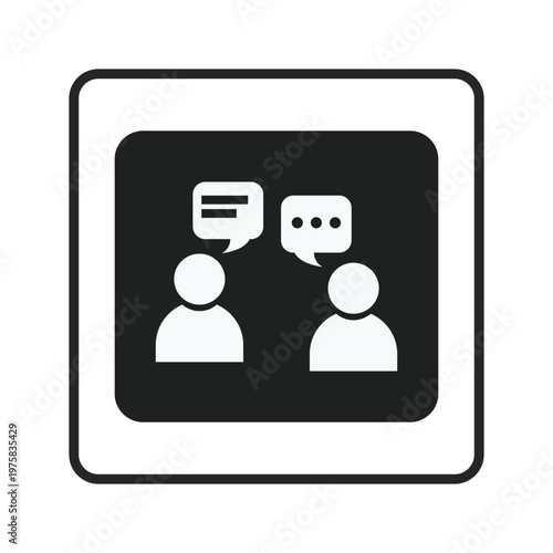 Two people silhouettes engaged in a conversation with speech bubbles above their heads illustrating communication and discussion