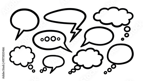 Dialogue Bubbles: A collection of various empty speech bubbles, each ready to convey thoughts, ideas, or conversations, adding visual interest and potential to your design projects.
