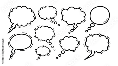 Doodle of Speech Bubbles: A collection of various hand-drawn speech bubbles, perfect for conveying thoughts, ideas, and dialogue in creative projects. 