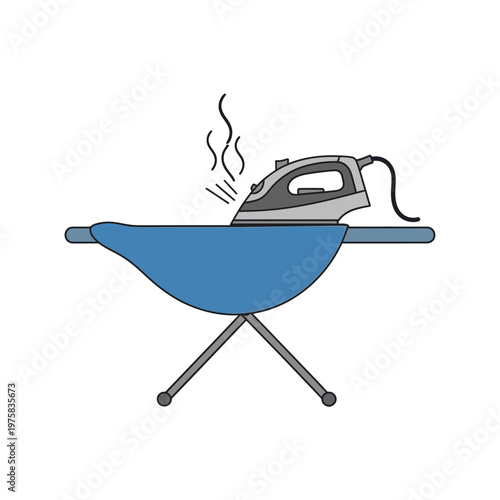 Ironing Board with Steaming Iron - Household Chores and Laundry Concept