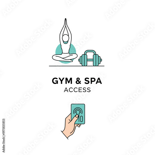 Gym and Spa Access Icon Set: Yoga, Weights, Access Card - Wellness and Fitness Concept