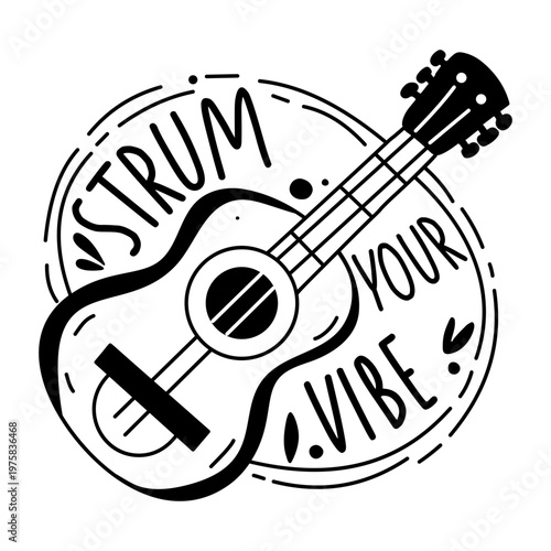 Music guitar with the text "strum your vibe", glyph sticker 


