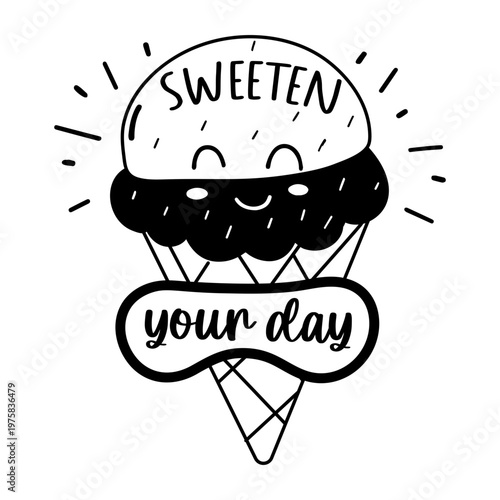 A glyph sticker of cute ice cream with “sweeten your day” typography

