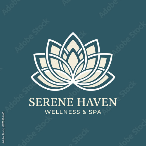 The serene logo of Serene Haven captures tranquility and wellness, featuring a lotus flower, symbolizing peace and relaxation in a spa environment for rejuvenation.