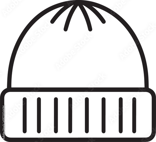 A clean, minimalist monochrome line art illustration of a beanie hat, perfectly suited for winter wear.