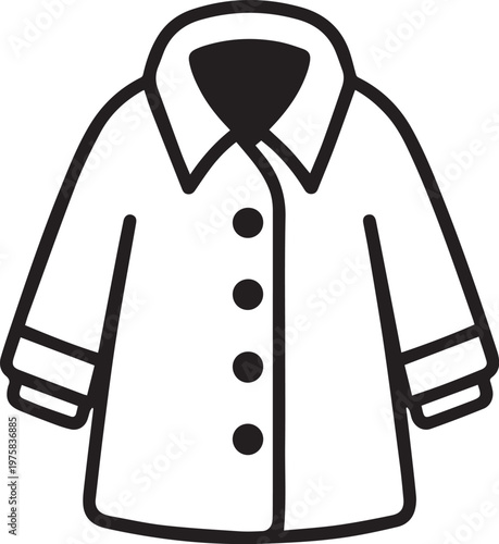 A simplistic, black and white illustration of a coat. 