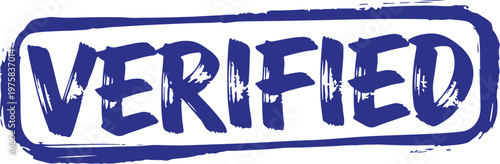 Blue and white 'verified' stamp on white background