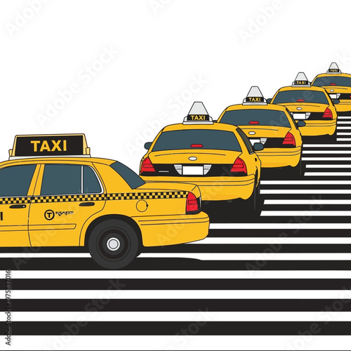 Yellow Taxis Lined Up on Crosswalk, City Transportation Concept