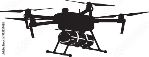 Drone, black silhouette, vector icon, aerial vehicle, quadcopter