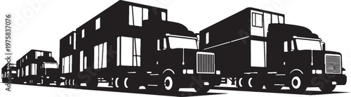 Truck, semi-truck, tractor-trailer, black silhouette, transportation icons, vector trucks, fleet vehicles
