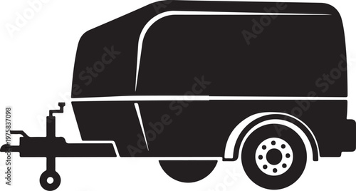 Black trailer icon, vehicle silhouette, cargo trailer, transport symbol