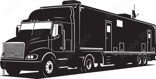 Semi Truck, Truck Trailer, Vector Semi-Truck, Black and White Illustration, Transportation Icon