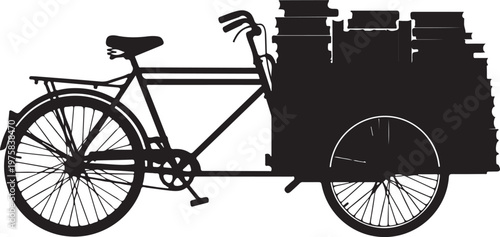 Black bicycle, cargo bike, delivery tricycle, silhouette illustration