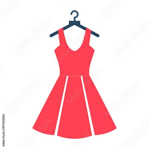 Elegant red dress hanging on a hanger, isolated on white background