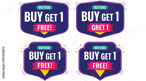 Set of best deal buy get 1 free promotional badges