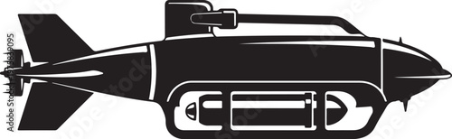 Black submarine vector, underwater vehicle icon, nautical symbol, marine illustration