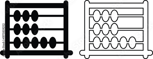 Two contrasting illustration styles of a classic abacus counting tool with beads on rods for calculation purposes