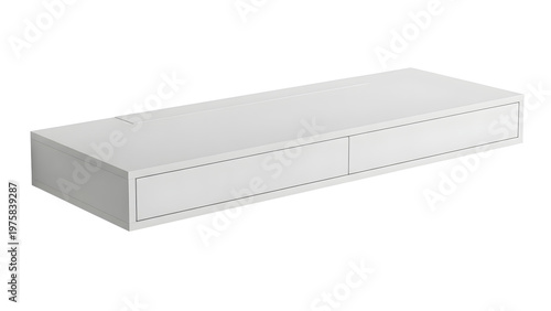 A white tv stand with two drawers isolated on transparent background