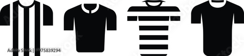 Collection of simple vector silhouette icons representing different sports jerseys and tshirts isolated on transparent background