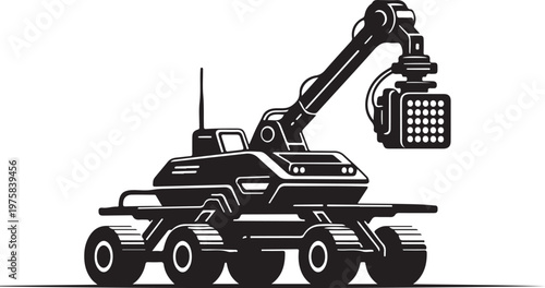 Robotic arm, industrial robot, mechanical claw, vector illustration