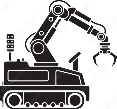 Black and white excavator, heavy machinery, construction equipment, industrial icon