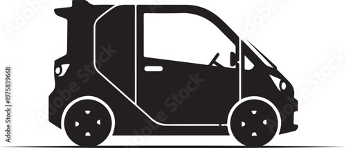 Black silhouette city car, modern electric vehicle, eco friendly transportation, urban mobility icon