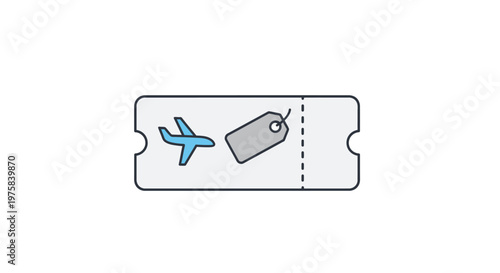 Airline ticket illustration with airplane and tag for travel and booking