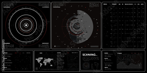 Futuristic interface displaying planetary data and a central planetary silhouette