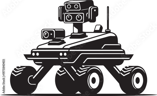 Robotic Mars Rover Vector, Space Exploration Illustration, Black and White Robot, Futuristic Design