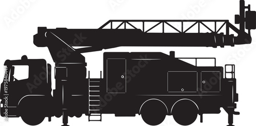 Black fire truck, fire rescue vehicle, emergency services silhouette, vector illustration