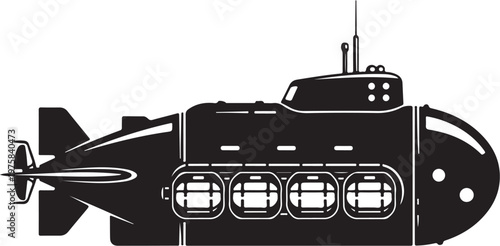 Black submarine vector, military submarine icon, navy vessel illustration, ocean explorer graphic