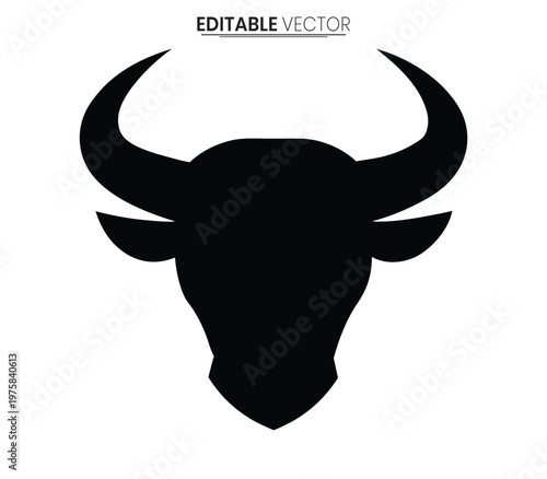 Bold black buffalo head graphic featuring prominent horns and a stark silhouette